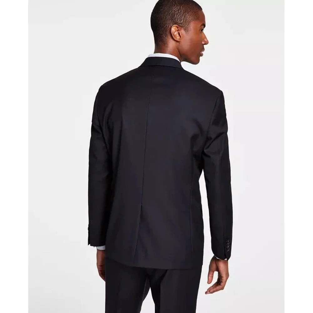 Michael Kors Mens Classic-fit Suit Jacket Blazer 42S‎ Black Solid Stretch E06827